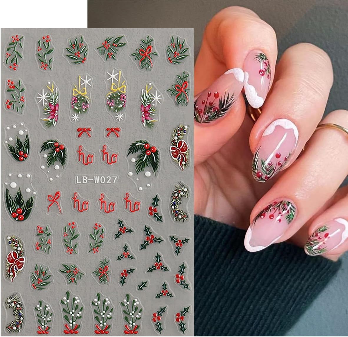 4Pcs Christmas Nail Art Stickers 5D Embossed Nail Decals Winter Christmas Tree Elk Snowflake Nail Art Design Self Adhesive Nail Supplies for Women DIY New Year Xmas Holiday Nail Decoration Accessories
