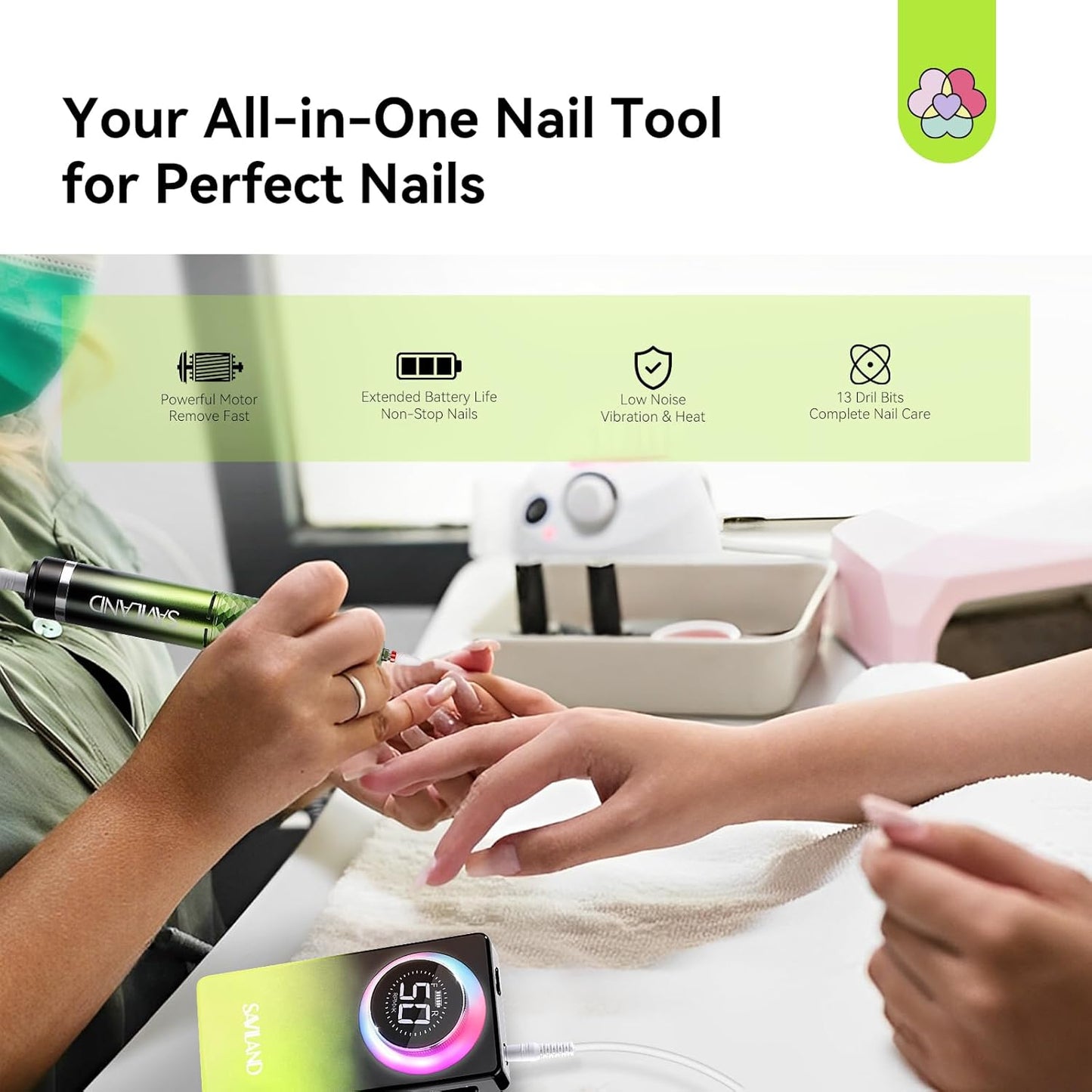 SAVILAND Advanced 50000RPM Professional Nail Drill : Portable Electric Nail File Nail Supplies Electric Nail Drill 6000MAh Drill para Uñas Nail Filer Electric with Drill Bits for Acrylic Nail Kit