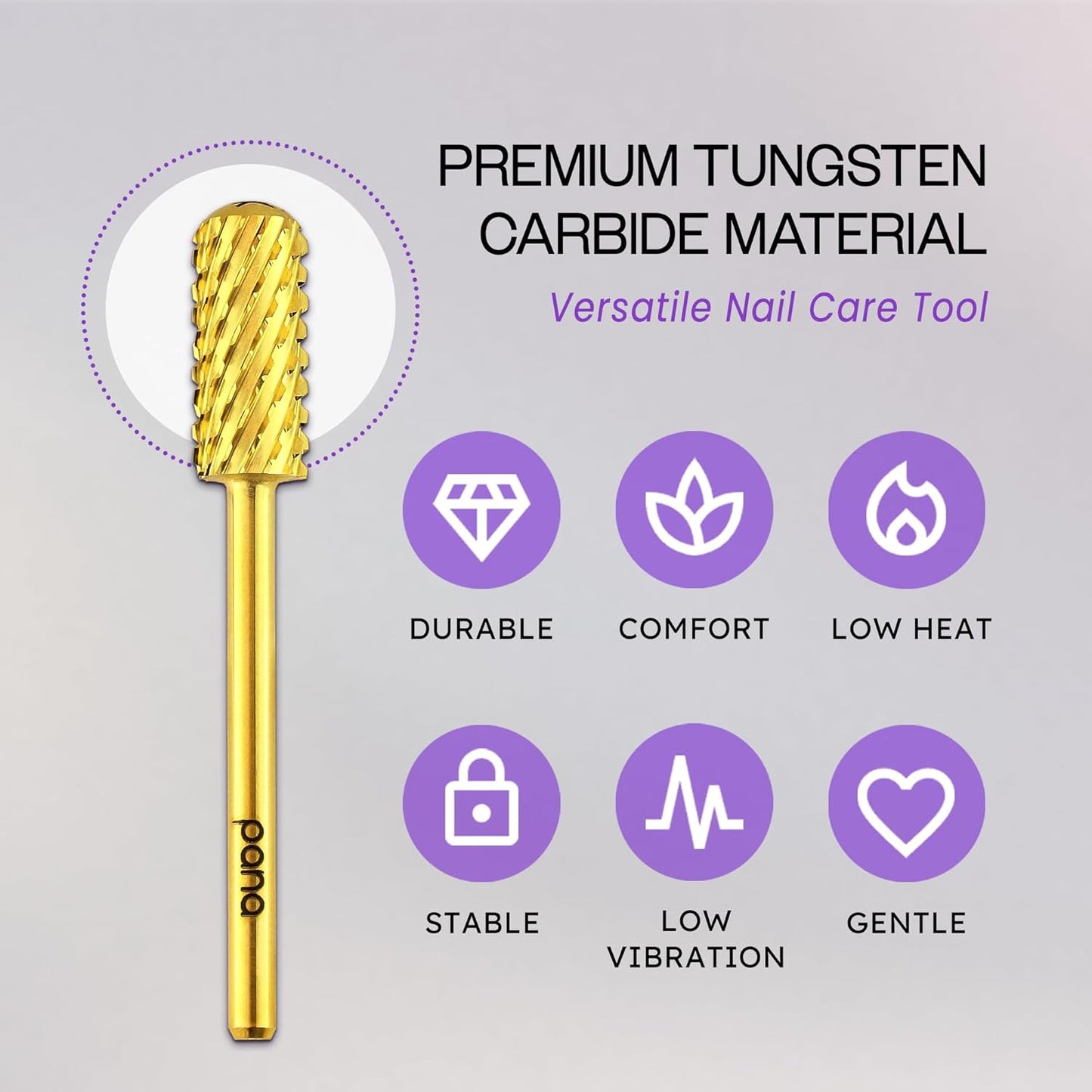 PANA 3/32" Small Smooth Round Top Safety Carbide Nail Drill Bit for Gel Polish & Acrylic Removal Nail Salon Manicure Pedicure Electric File Tools (Small Barrel - Gold, 2X Coarse)