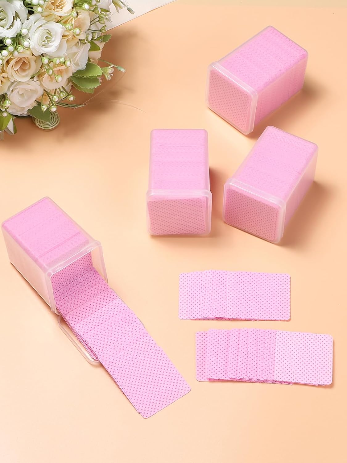 TEOYALL Lint Free Nail Wipes, 400 PCS Non-Woven Fabric Nail Cleaning Pads Pink Lash Extensions Glue Cleaning Wipes Salon Supplies