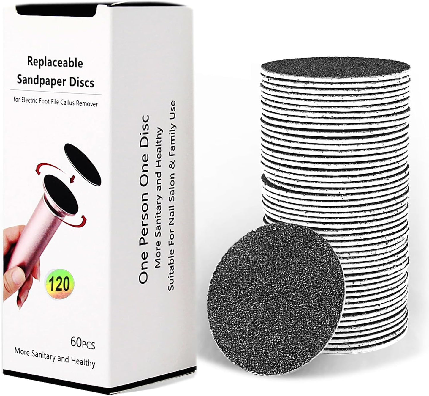 60PCS Replaceable Sandpaper Discs 120 Grit Sandpaper Refill Pad Disks for Electric Foot File Callus Remover (120 Grit)