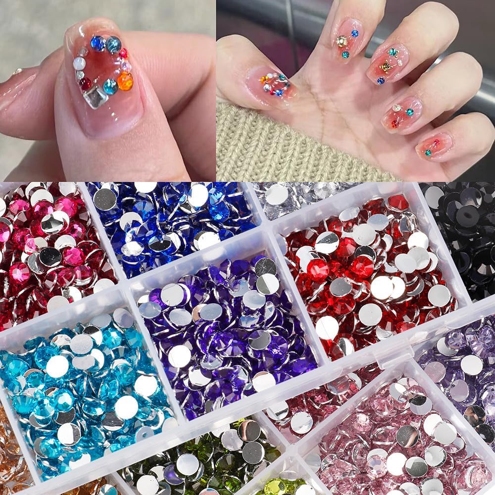 24000Pcs Nail Art Rhinestones, BetterJonny 24 Colors 3mm Round Nail Flatback Rainbow Gems Set with Tweezers and Pencil AB Glitter Flat-Bottomed Rhinestone for Crafts Decoration and Jewelry Making