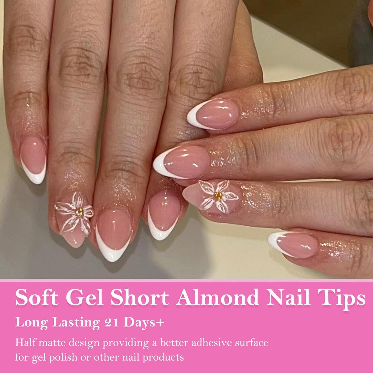 AddFavor Short Almond Nail Tips, 600pcs Soft Gel Nail Tips Almond Fake Nails Full Cover Clear False Acrylic Nails Tip for Press on Nails, Nail Extensions