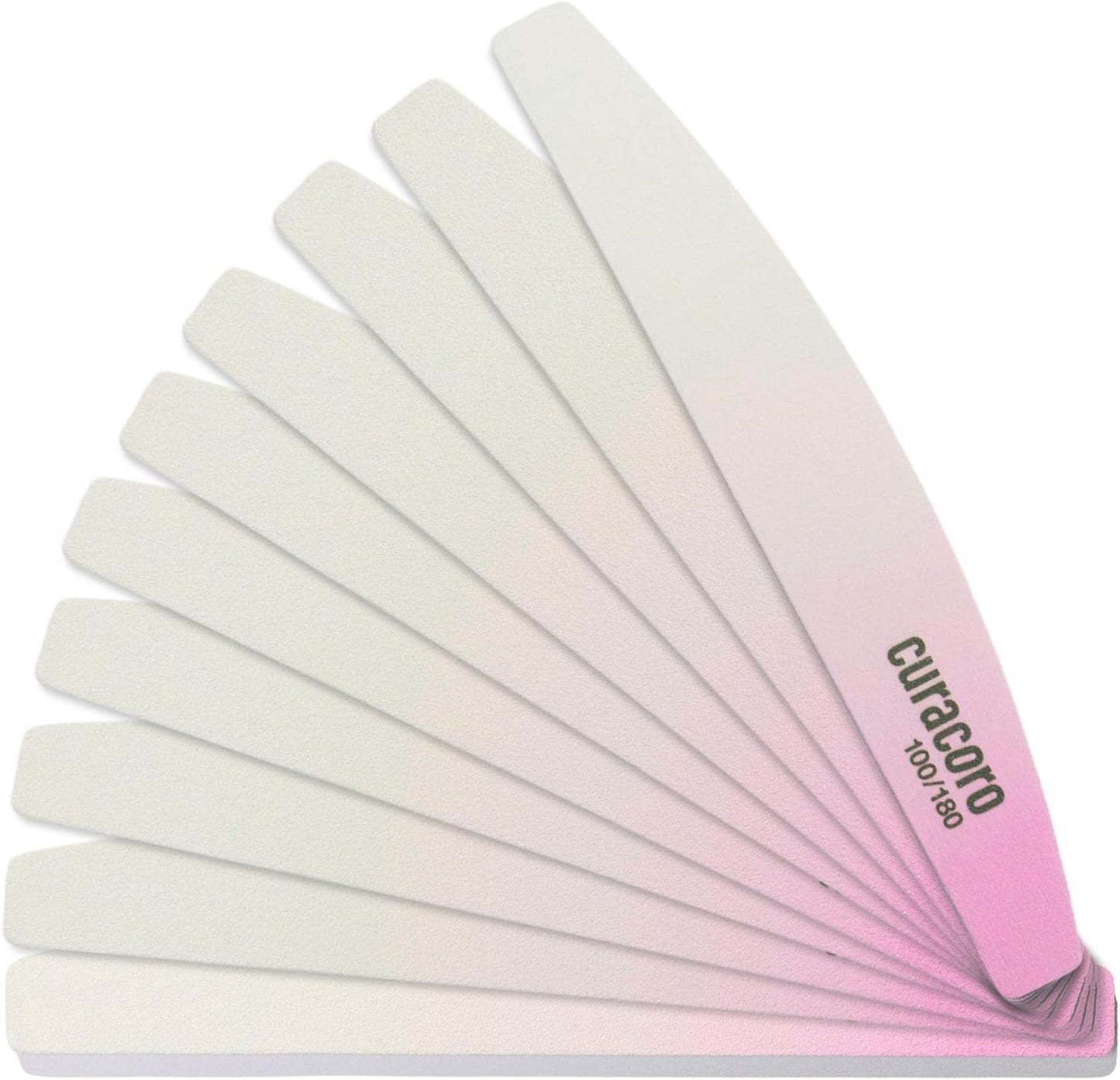 Curacoro 10 PCS Nail File - Professional Half-Moon Nail Files Double Sided Emery Board (100/180 Grit), Washable Nail Files and Buffers, Smooths & Shapes Nails, Manicure & Pedicure Buffing Tools