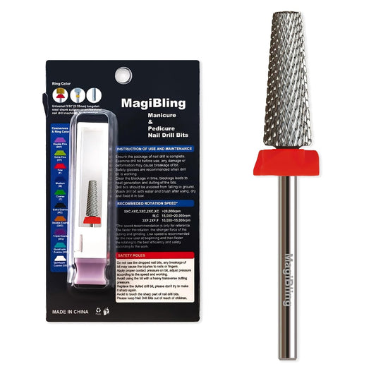16mm 5 in 1 Tapered Barrel Nail Drill Bits, 3/32'' Safety Tungsten Carbide Bits, Right & Left Rotation, Manicure Cuticle Gel Acrylic Removal Polishing, Technicians Bits, Fine.