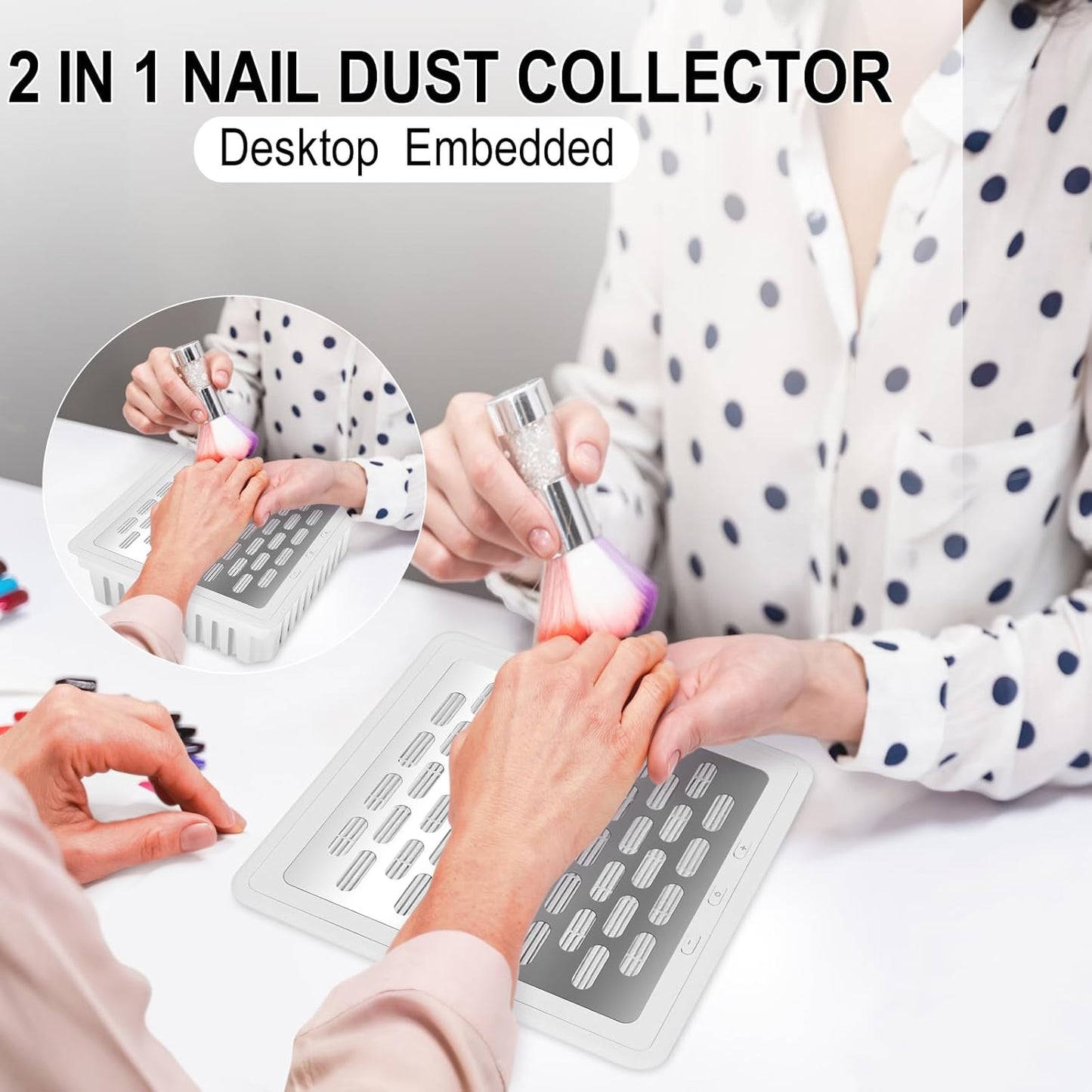 Dust Collector for Nails,Built-in Desktop Nail Vacuum Cleaner,Powerful Suction Dust Fan,Adjustable Speed,Professional Dust Collector for Nails Tech Acrylic Gel Polishing Manicure Pedicure