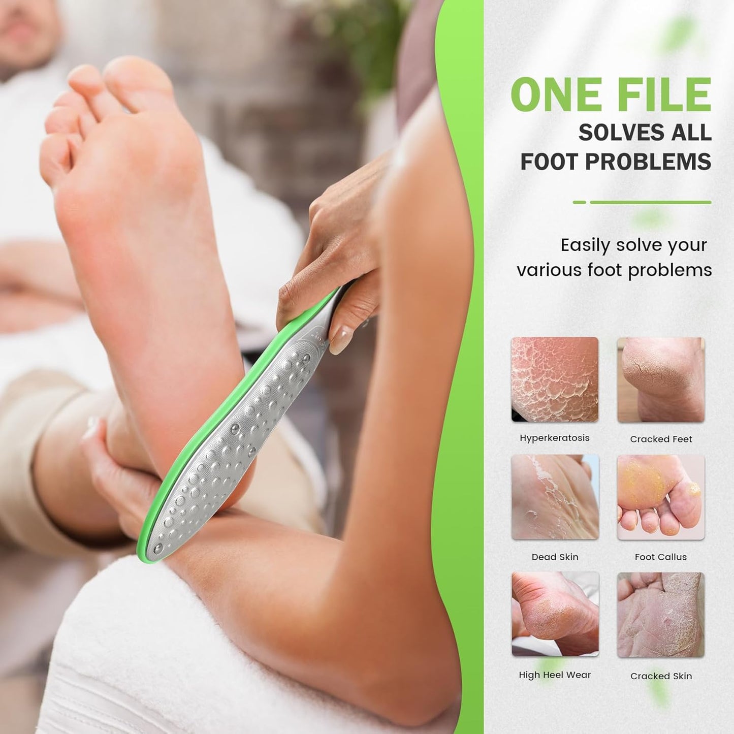 BEZOX Foot Scrubber for Dead Skin(1PCS) - Double Sided Feet File Callus Remover, Heavy Duty Stainless Steel Heel Scraper, Cracked Heel Repair - Green