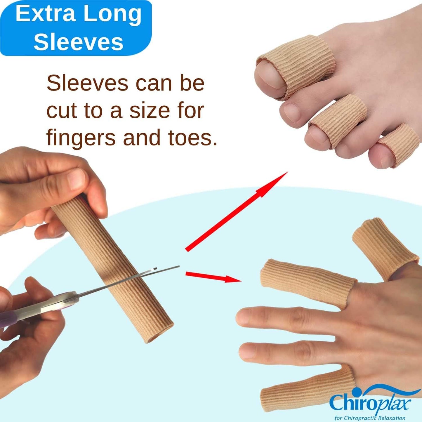 Chiroplax Toe Tubes Sleeves Protectors Cushions Fabric & Gel Lining Separator Tubing Finger, Bunion, Hammer Toe, Callus, Corn, Blister (Combo Pack (1S 3Ms 1L))