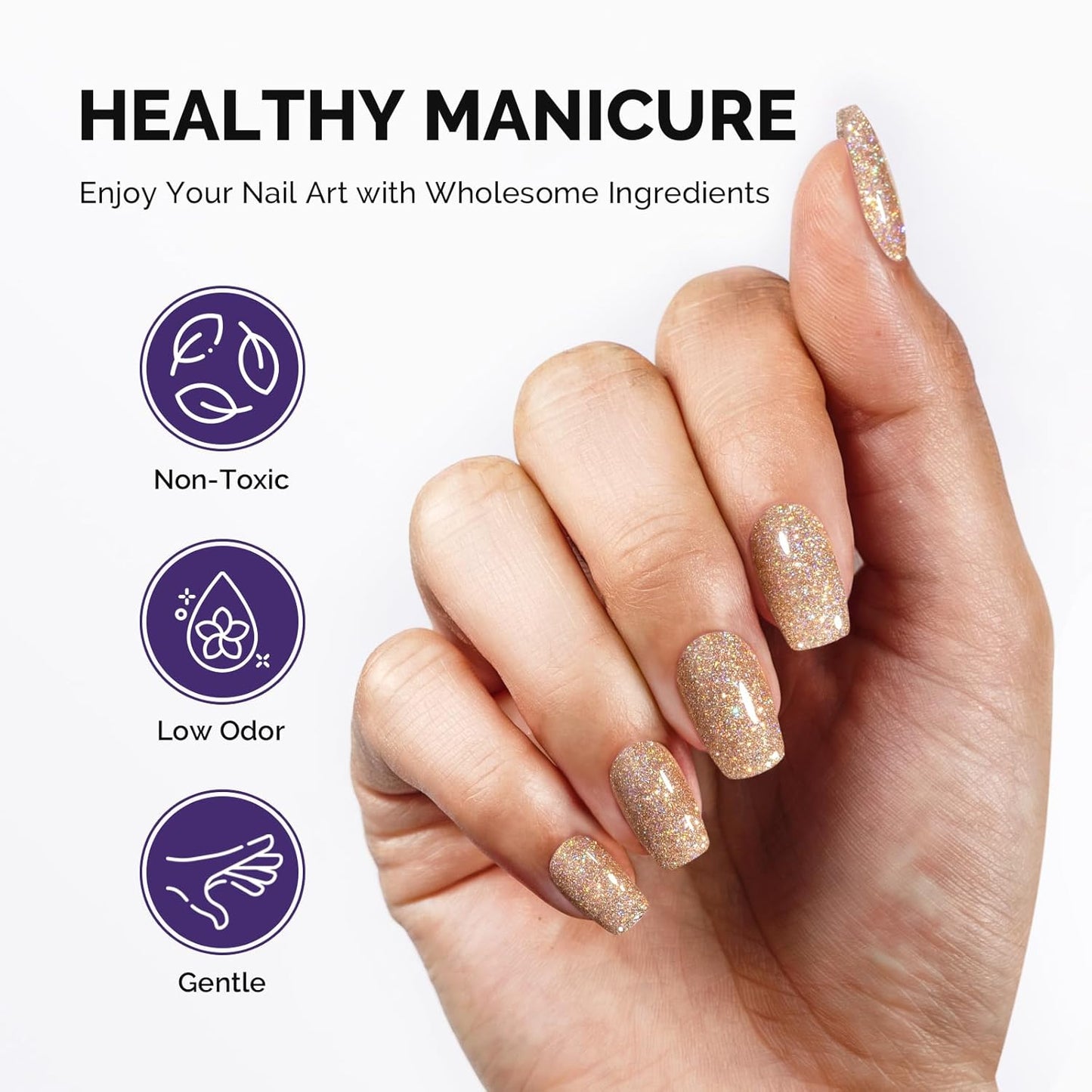 MelodySusie Galaliver Glitter Gel Nail Polish, 15ML Sparkly Shimmer Gel Polish Soak Off UV LED Cured Long Lasting Gift for Women DIY Nail Design Nail Art Manicure Golden Brown X07