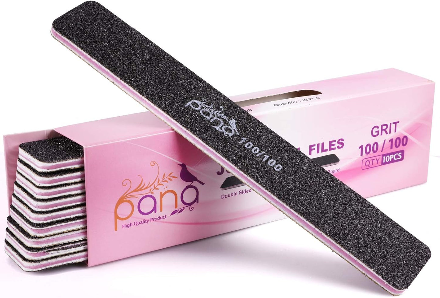 PANA Jumbo Double-Sided Emery Nail File for Manicure, Pedicure, Natural, and Acrylic Nails - Black (Grit 100/100) - 50 Piece Pack