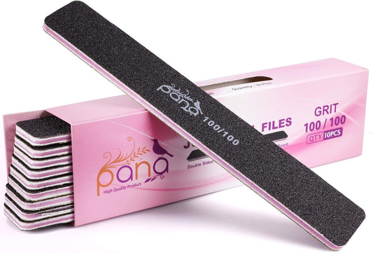PANA Jumbo Double-Sided Emery Nail File for Manicure, Pedicure, Natural, and Acrylic Nails - Black (Grit 100/100) - 50 Piece Pack