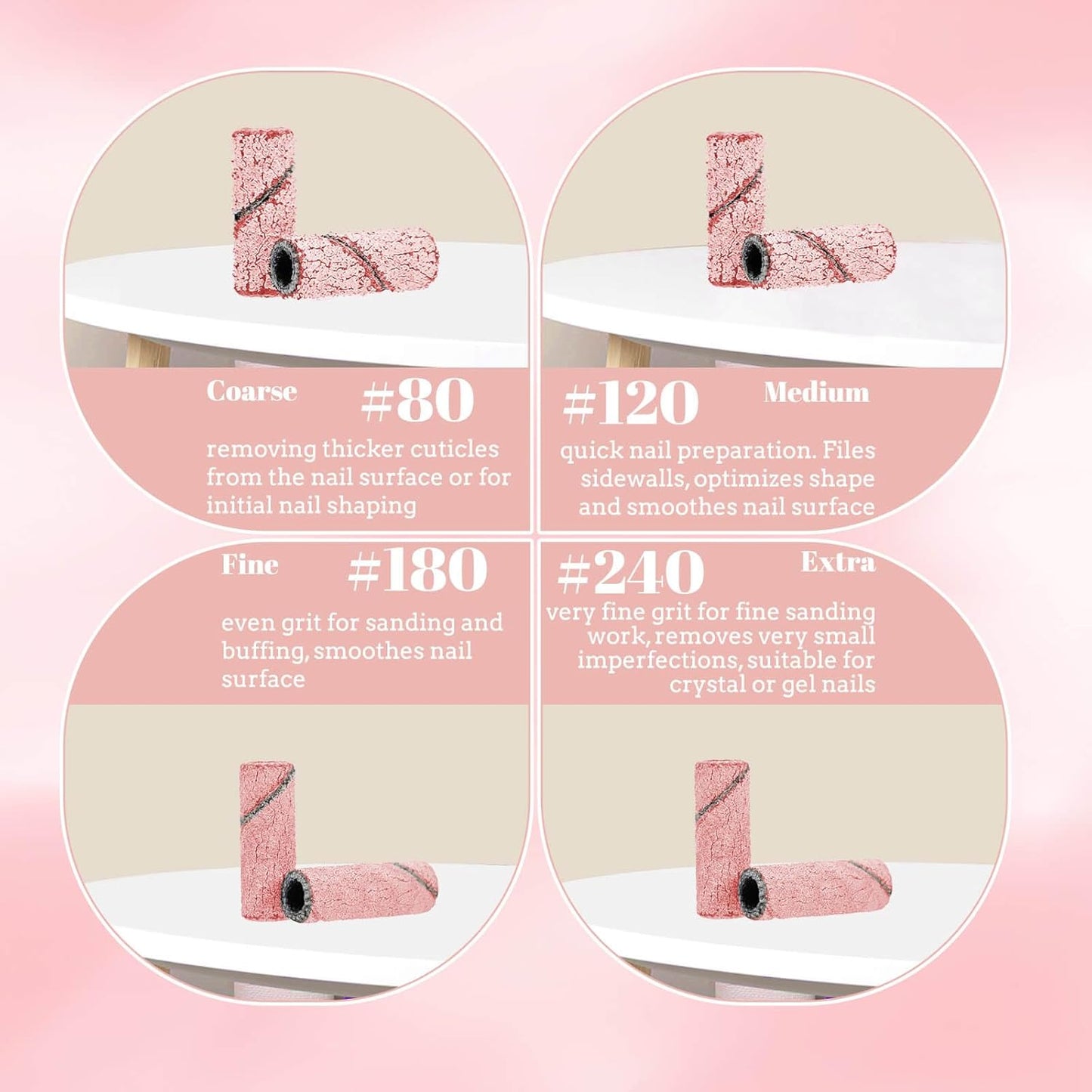 100 Pcs Nail Drill Bits Sanding Bands for Nail Drill, Nail Tips for Drill Bits Nail Tech,180 Fine Grit Nail File Sanding Bands for Acrylic Nails Gel Manicures and Pedicure, Pink