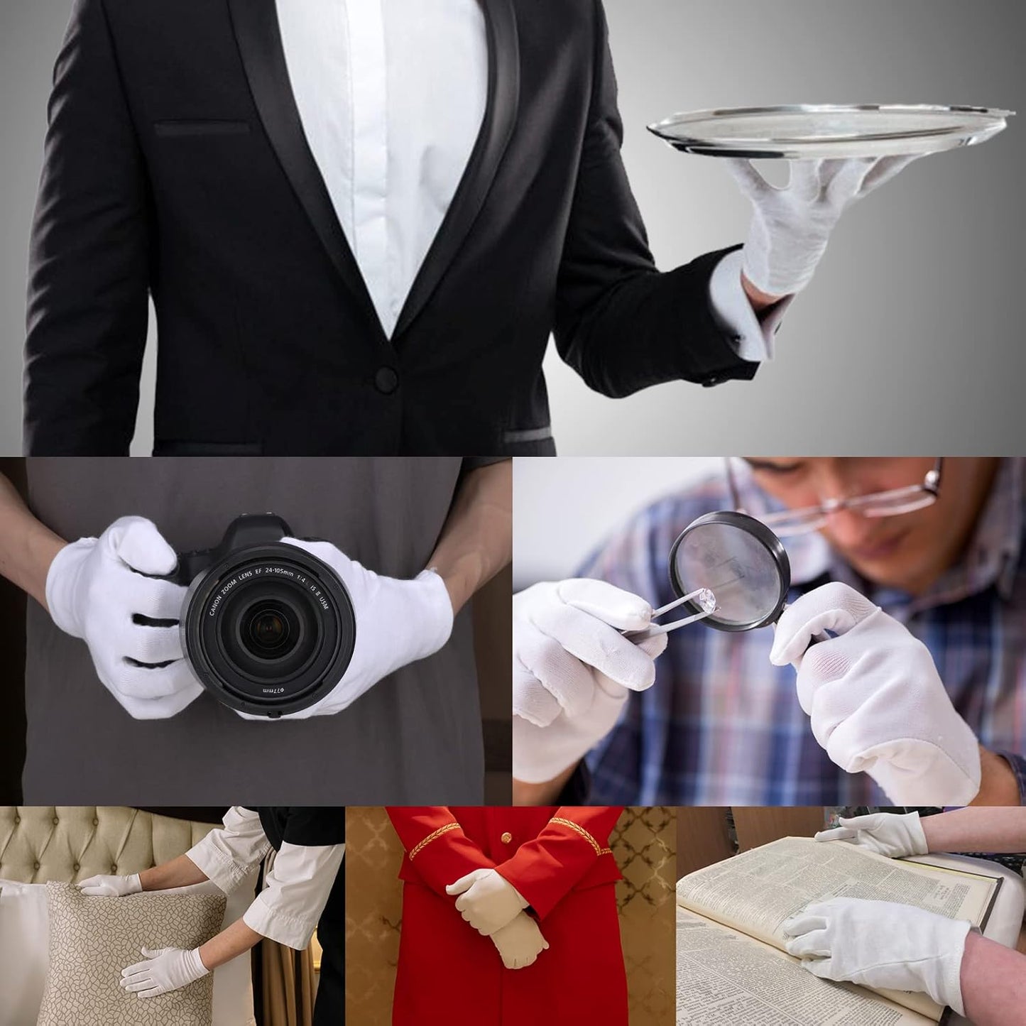 5 Pairs Archival Photo Gloves, White Small Work Gloves For Handling Art Working Photography Men & Womens Cloth Gloves Liners Bulk for Handling Jewelry, Film, Photo, Coin Metal Inspection