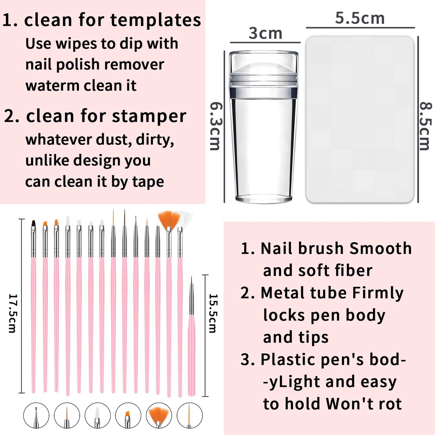 French Tip Tool,Nail Art Stamper Kit with Nail Art Brushes for DIY together,Home Manicure Starter Tool Salon(17 PCS)