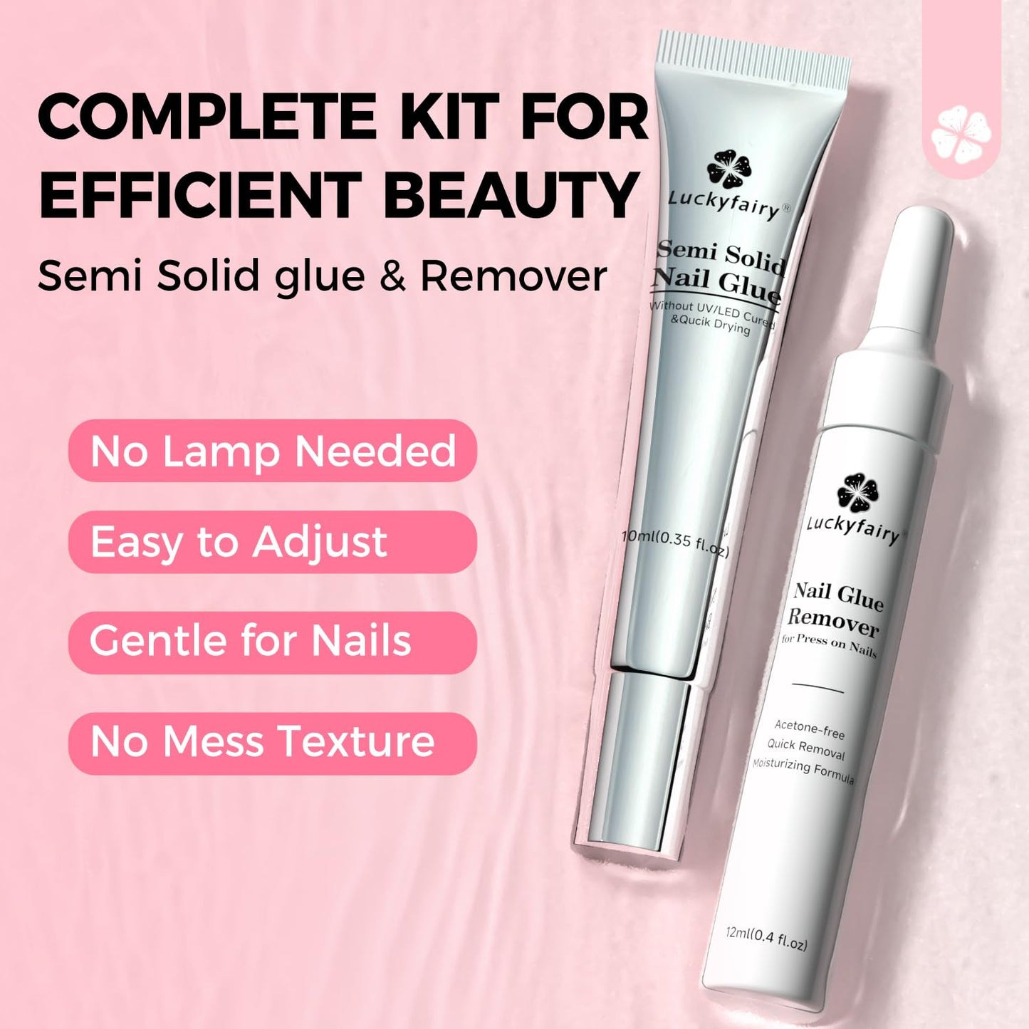Super Strong Nail Glue for Press On Nails: 10g Semi Nail Glue with 12ml Glue Remover Kit, Quick Dry, No UV Lamp Needed with Gentle Non-Acetone Remover, Long Lasting for Acrylic Fake Nails Tips
