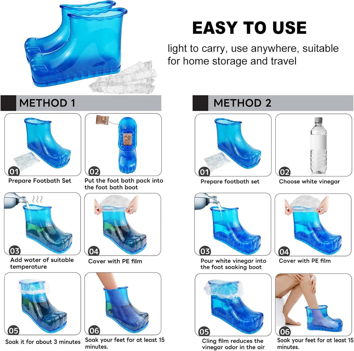 Foot Bath Soak Tub Shoes of Water Saving, A Pair of Portable Spa Soak for Foot Care, Milk Bath Wash, Foot Massager Spa for Women and Men, Water Saving Toenail Soaking Bowl(Large, Blue,2PCS)