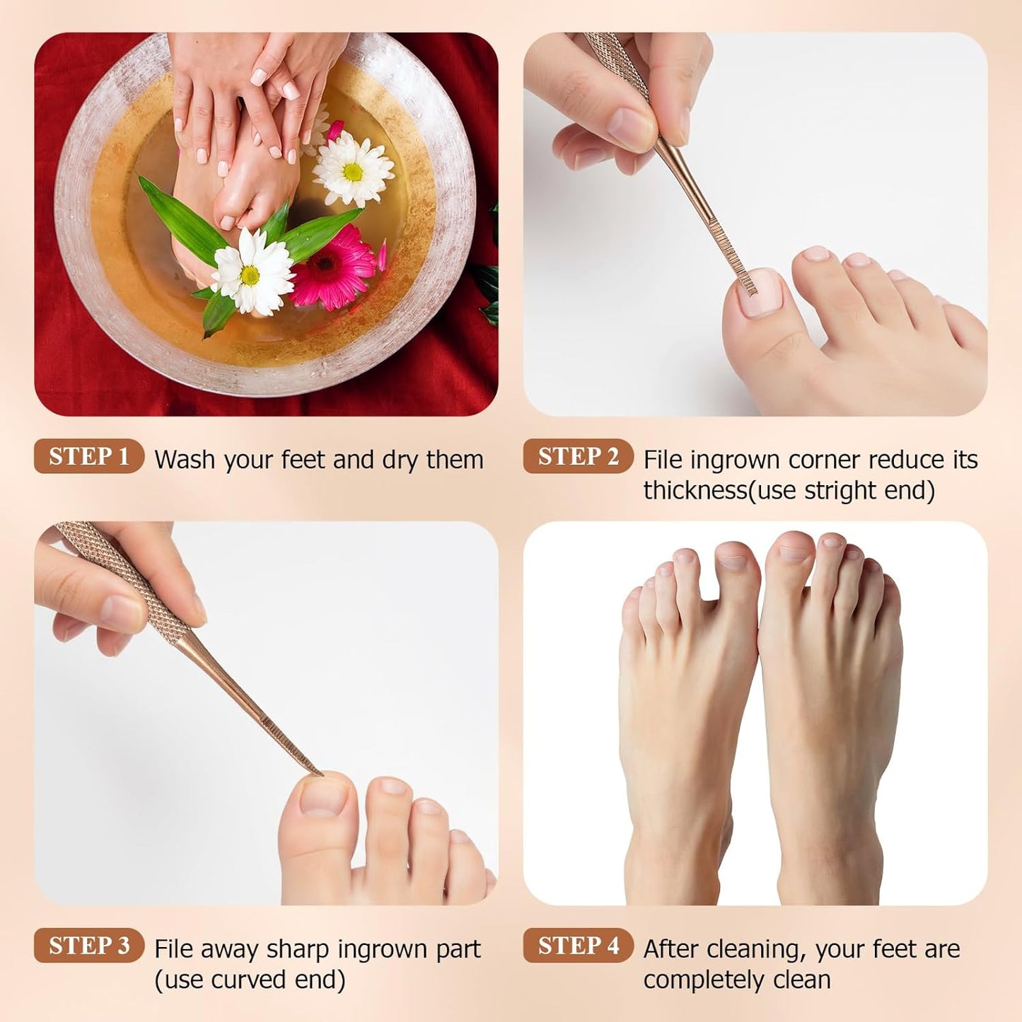 Mudder 6 Pack Ingrown Toenail Files Double Sided Toenail Lifters One Side Flat and One Side Curved Stainless Steel Manicure Treatment Removal Pedicure Tools for Feet Under Nail Cleaner (Rose Gold)