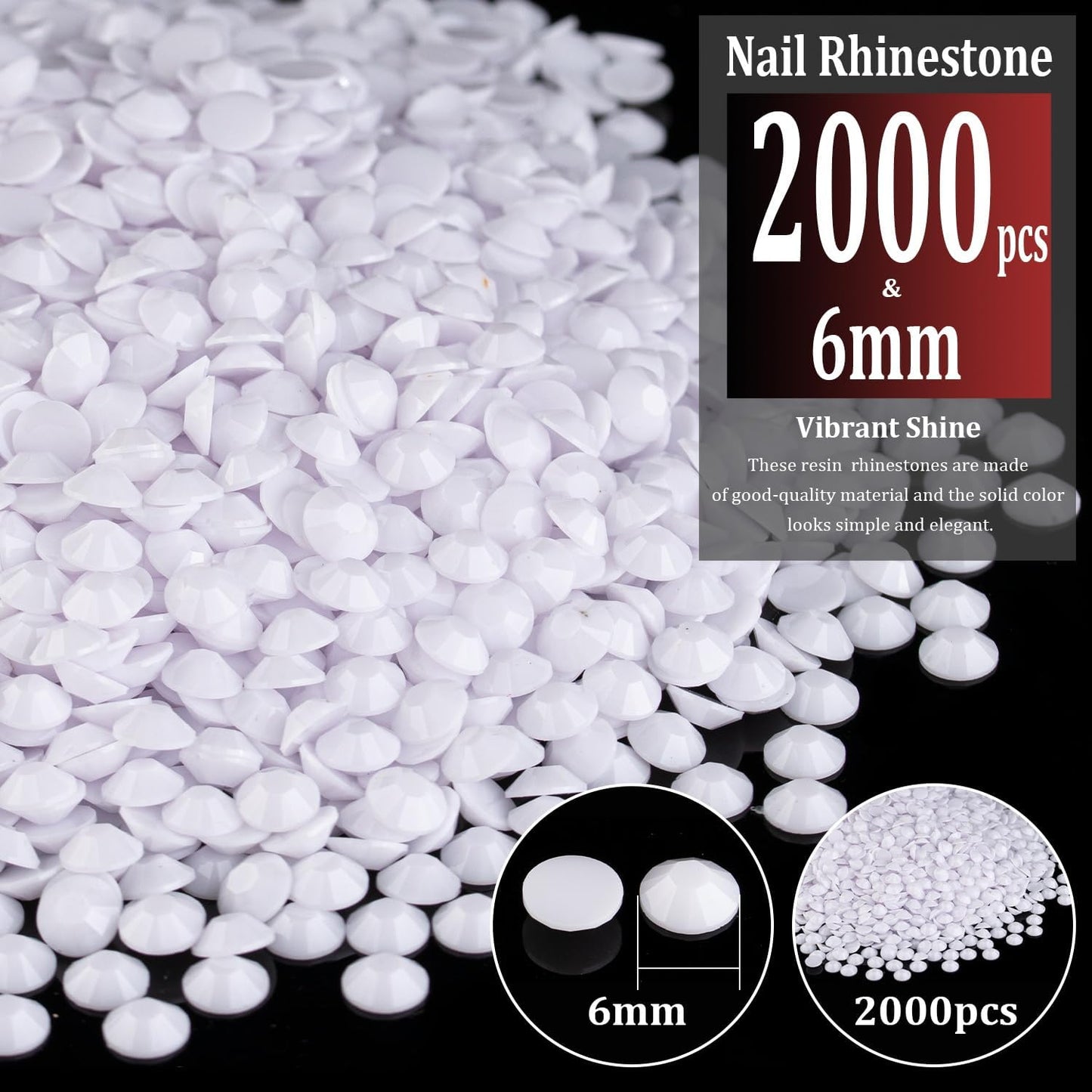 2000pcs 6mm Resin Rhinestones Bulk, White Flatback Round Jelly Rhinestones Bedazzling Non Hotfix Crystal Gems Large Quantity Wholesale for DIY Crafts Clothes Bottles Tumblers Face Makeup Manicure