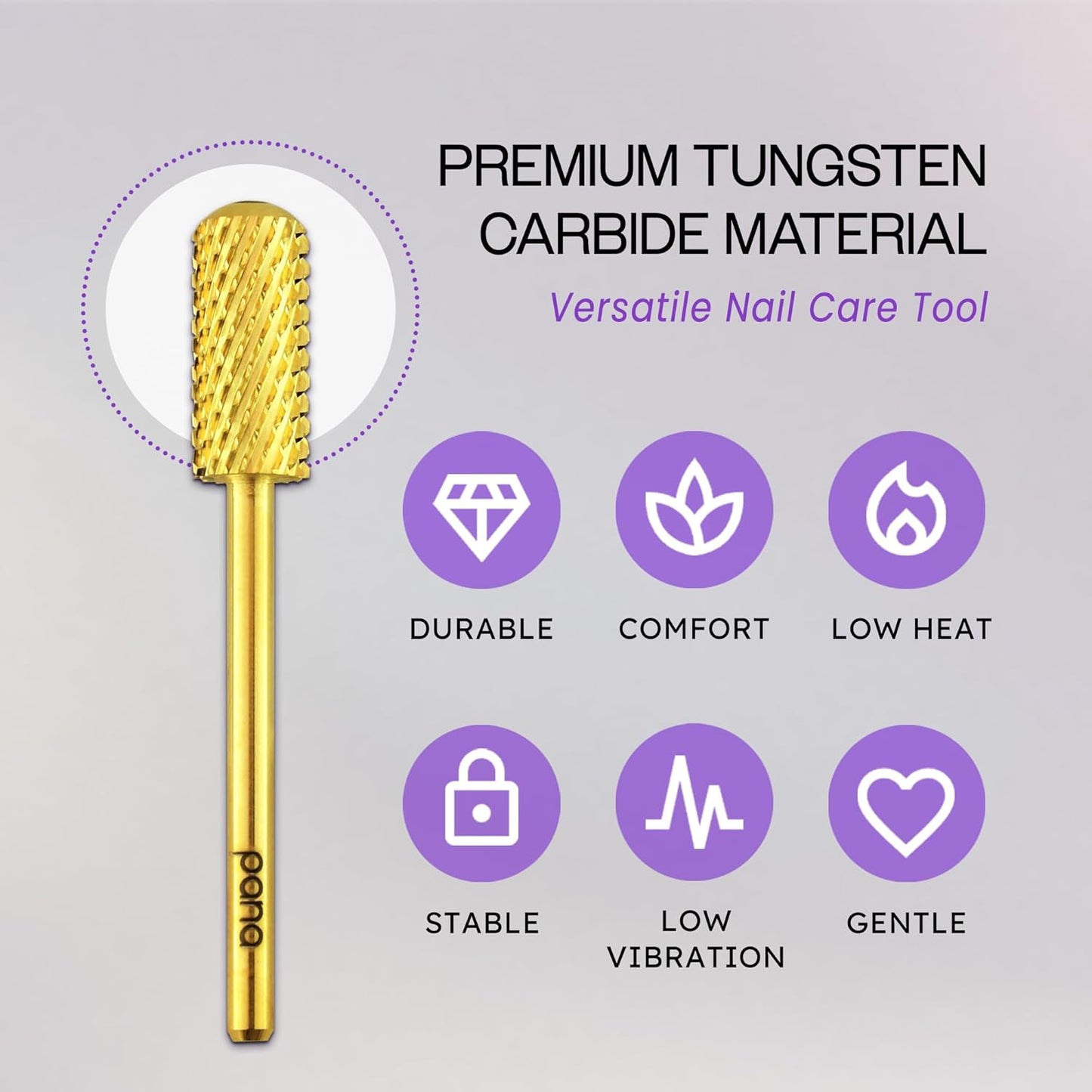 PANA 3/32" Small Smooth Round Top Safety Carbide Nail Drill Bit for Gel Polish & Acrylic Removal Nail Salon Manicure Pedicure Electric File Tools (Small Barrel - Gold, Coarse)