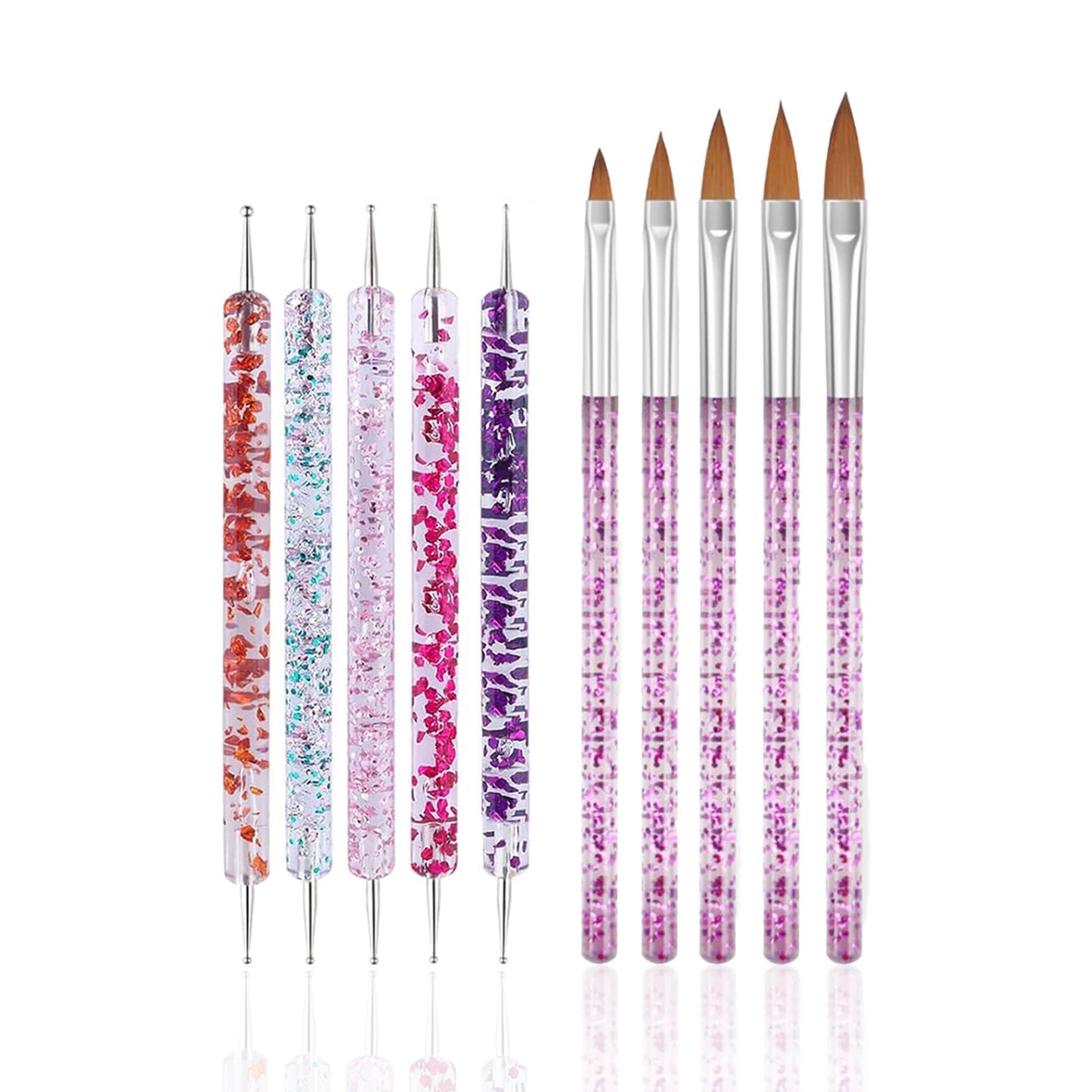 10 Pcs Nail Dotting Tools Set, 5 Pcs Double-end Nail Dotting Pen and 5 Pcs Nail Art Painting Brushes