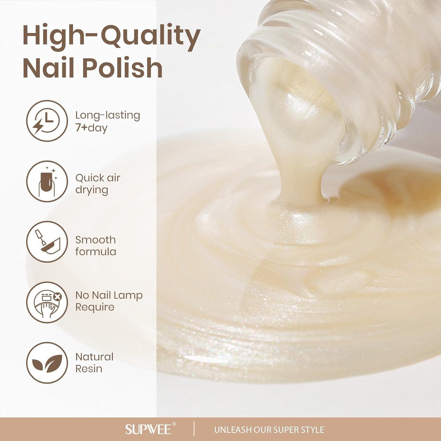 Pearl Nail Polish Quick Dry, Air Dry Fast Shimmer Mermaid Champagne Nail Lacquer DIY Manicure for Women Girls