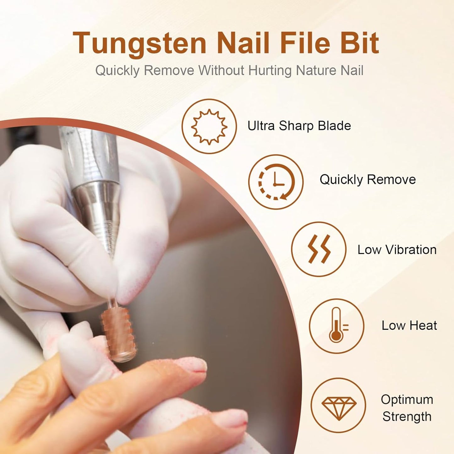 3/32" Large Barrel Smooth Round Top Tungsten Carbide Nail Drill Bit Safety Bit for Gel & Acrylic Removal, 2-Way Rotating Efile Tip, Salon Electric File Accessory (4XC Grit, Rose Gold)