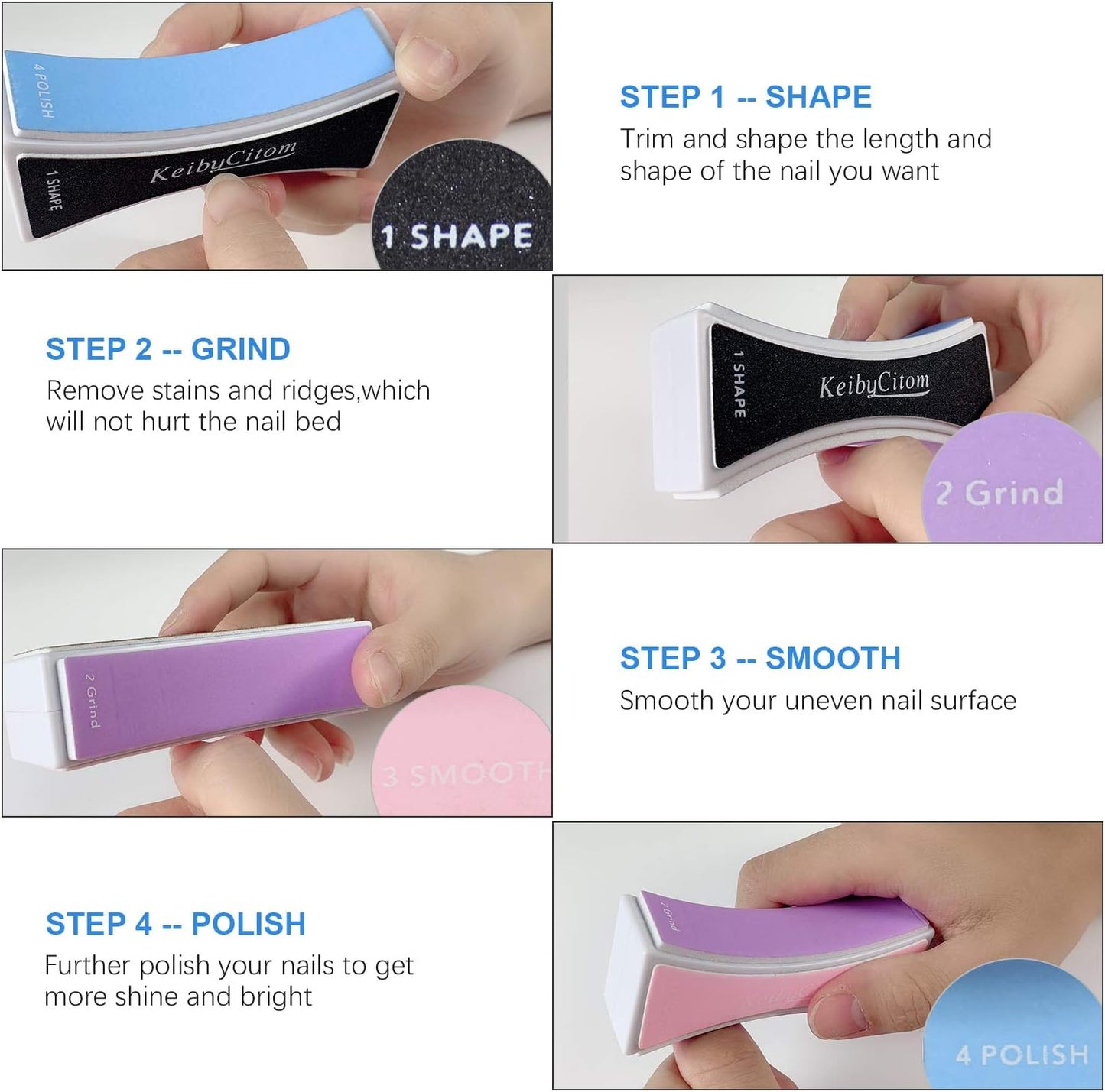 Nail Files and Buffers - Professional Nail Buffer Block for Shaping Polishing, New Natural Nail Polisher with 4 Sides for Nail Art Gel Suit for Home Salons Use (2 Pcs)