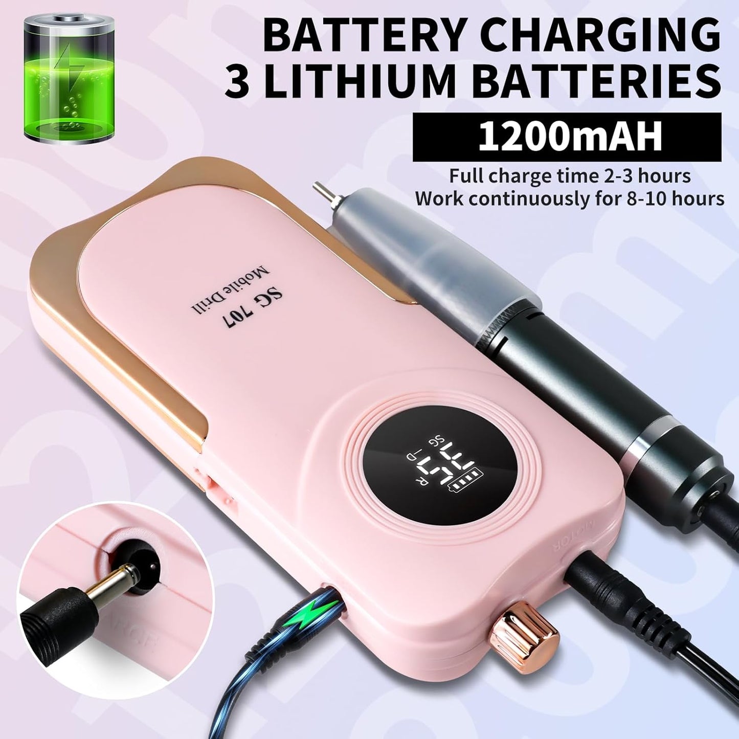 Professional Electric Nail Drill Kit 35000RPM with 14PCS Bits Pink Portable Rechargeable Cordless File Machine for Acrylic Gel Powder Nails and Manicure Pedicure Toenail Tool Salon Set
