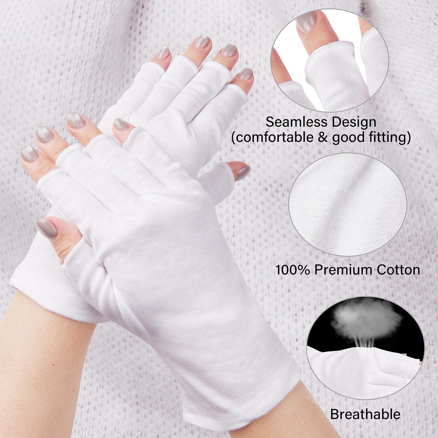 Fingerless Cotton Gloves, 4 Pairs White Cotton Gloves for Dry Hands Sleeping, One Size Fits Most, Moisturizing, Eczema Gloves