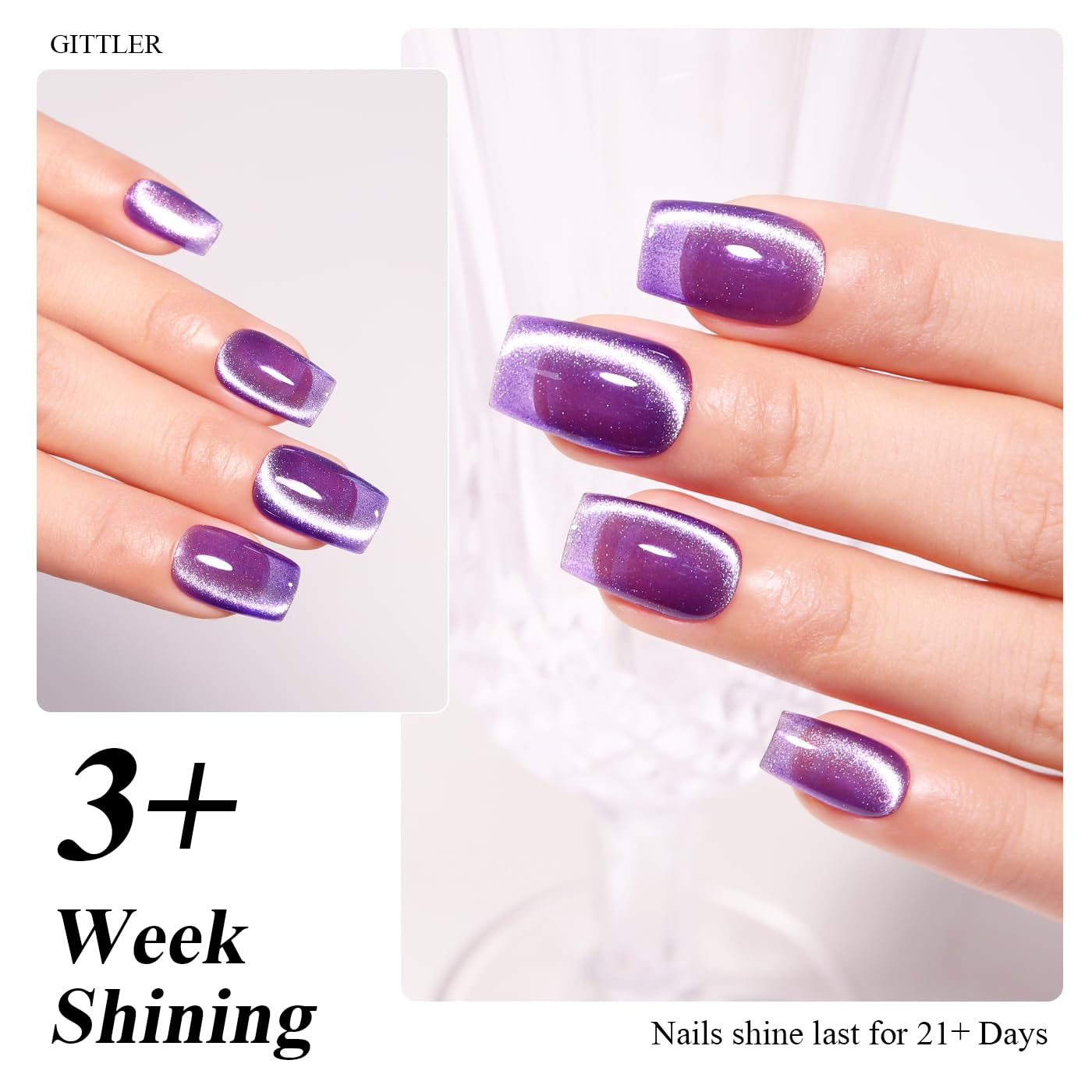 Imtiti Cat Eye Gel Nail Polish, 15ml Lavender Purple Crystal Glitter Cat Eye Gel Polish With Magnet Magnetic Holographic Galaxy Sparkly Soak Off UV Led Manicure