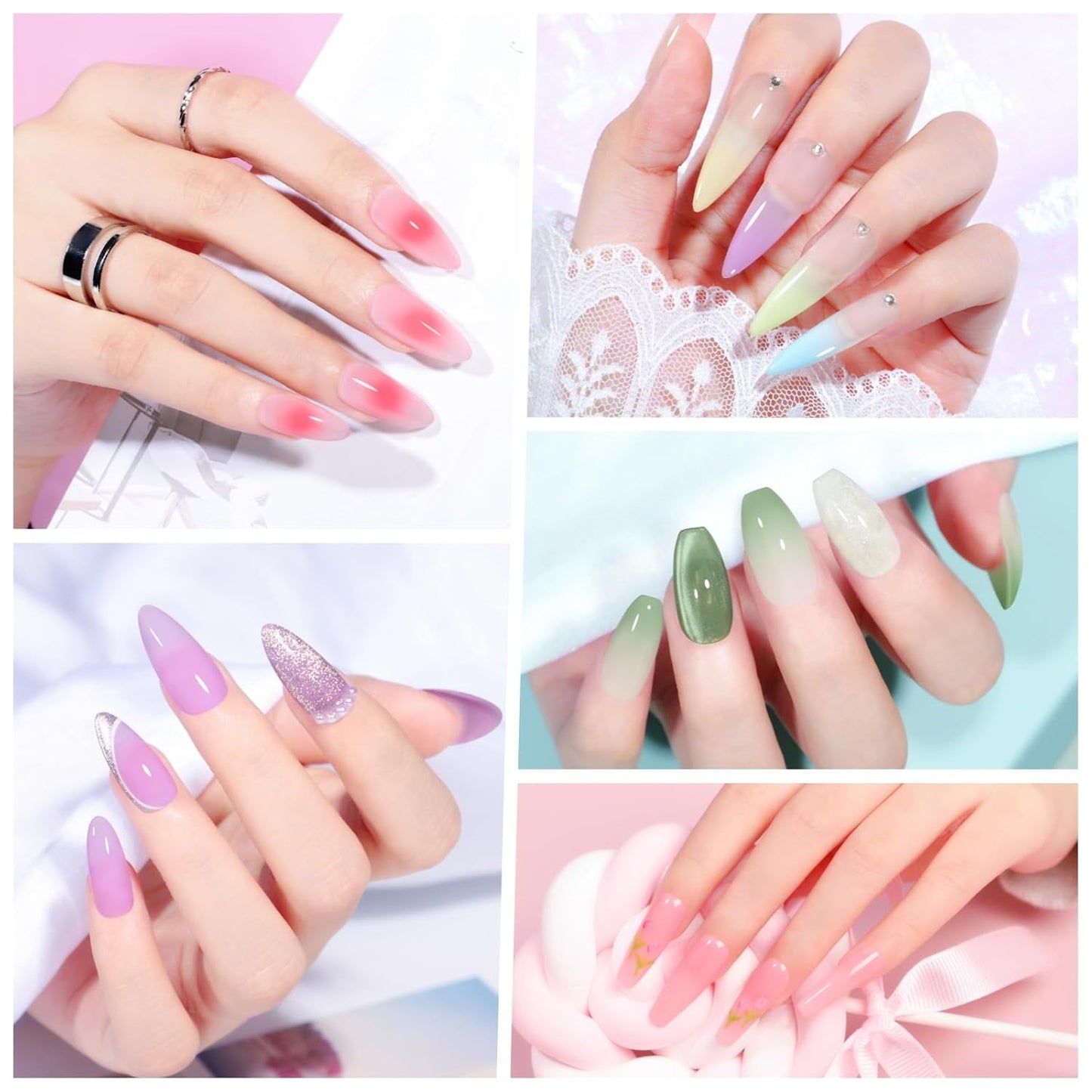 Peacecolor 10ML Jelly Nail Polish Gel Set, 6 Transparent Colors Pink Blue Green Purple Yellow Gels Polish for Salon Sheer Gel Manicure Set Nail Art DIY at Home