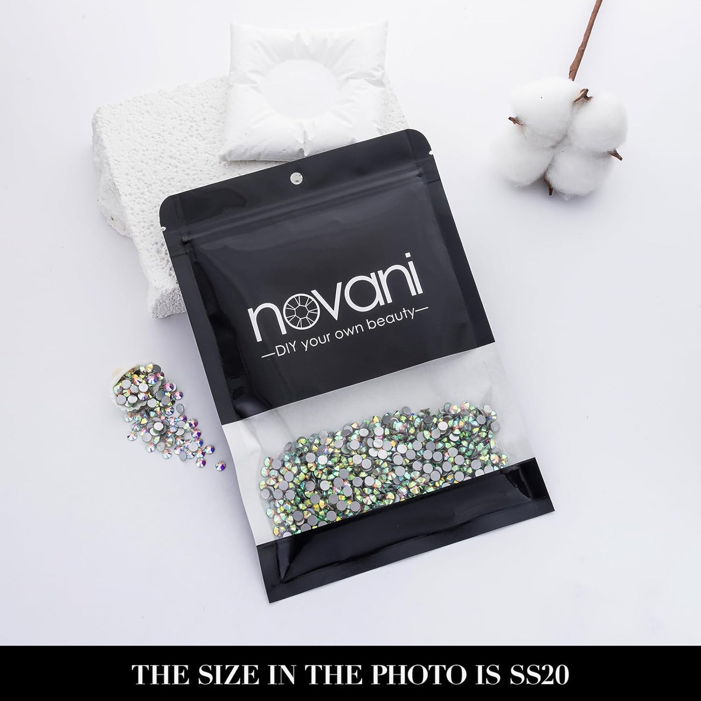 Novani 3000 Pieces Flatback Rhinestones Glass Round Gems AB Crystals for Nail Art DIY Crafts Clothes Shoes,SS20,4.6-4.8mm