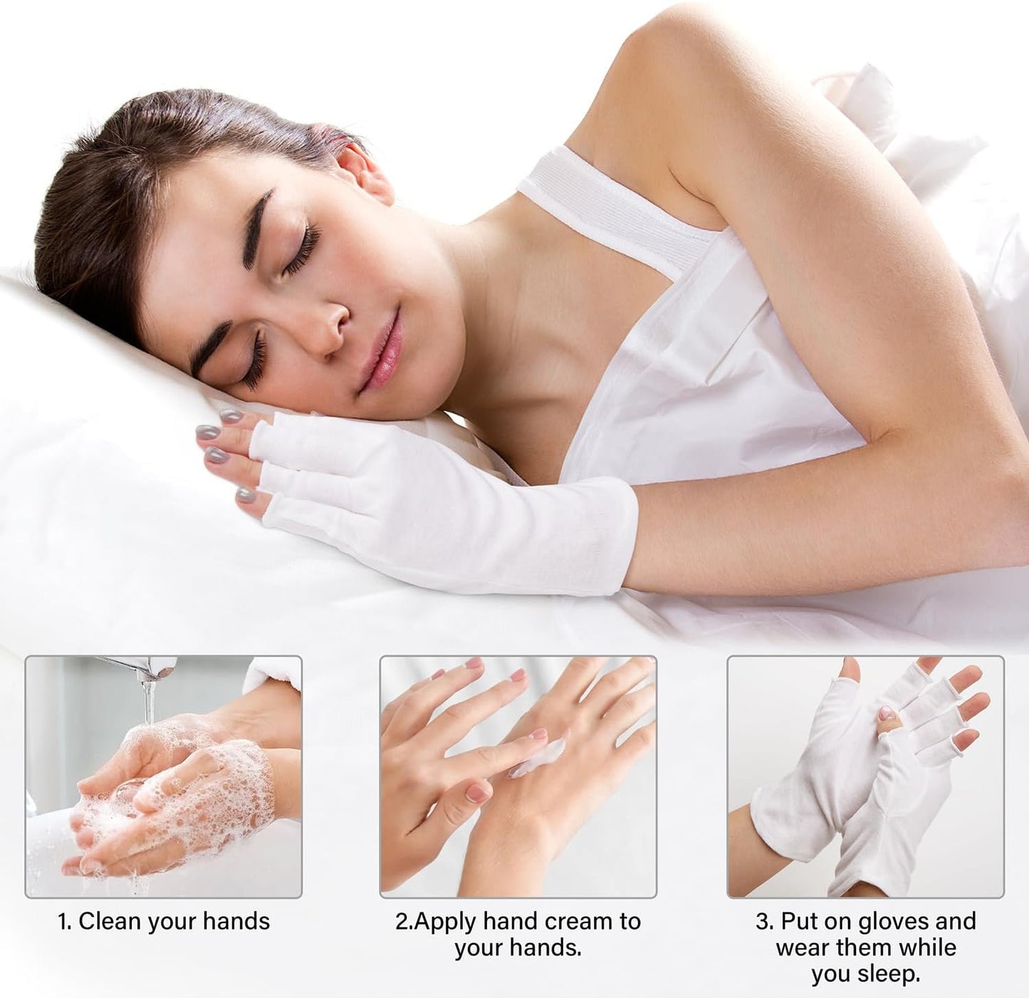 Fingerless Cotton Gloves, 4 Pairs White Cotton Gloves for Dry Hands Sleeping, One Size Fits Most, Moisturizing, Eczema Gloves