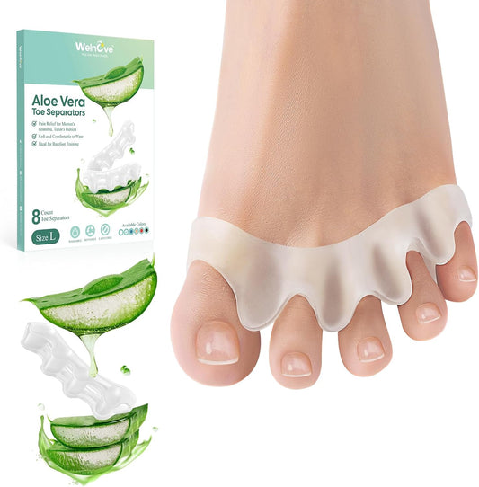 Welnove Toe Separators - 8 Pcs Toe Spacers for Women and Men - Restoring Toes to Their Original Shape - Silicone Toe Spreaders for Yoga Practice - Aloe Vera Infused