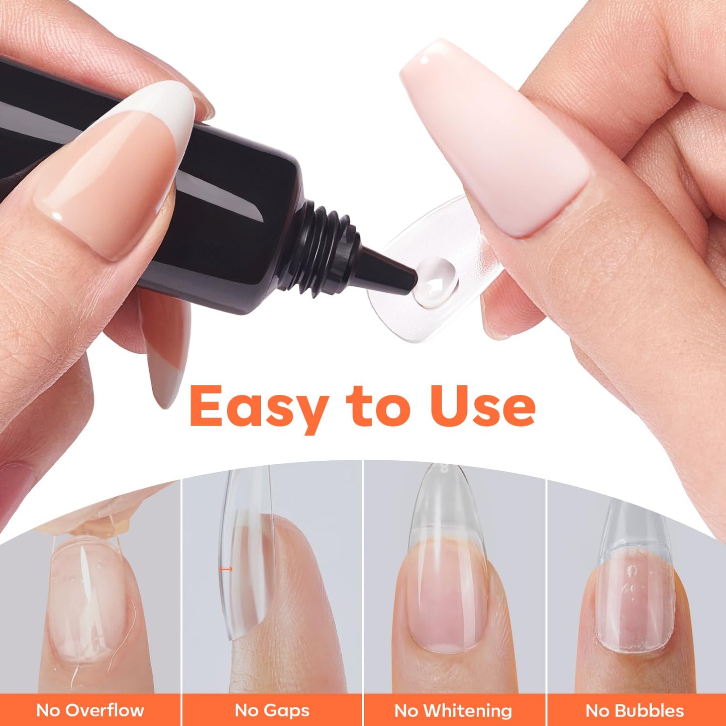 modelones Gel Nail Kit Square, 15Sizes False Nail Tips Instant Apex Solid Glue & Mini LED Light, Medium Square Pre-Building Strong Thick Acrylic Press on Tips U/V Lamp Extension Kit Women Gift 240Pcs