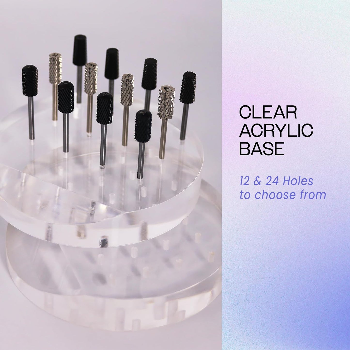 PANA Round Transparent Acrylic Nail Drill Bit Holder Display Organizer Stand - Carbide Bit Storage Mount For Manicure Tools Nail Salon - 24 Holes Clear (Drill Bits Not Included)