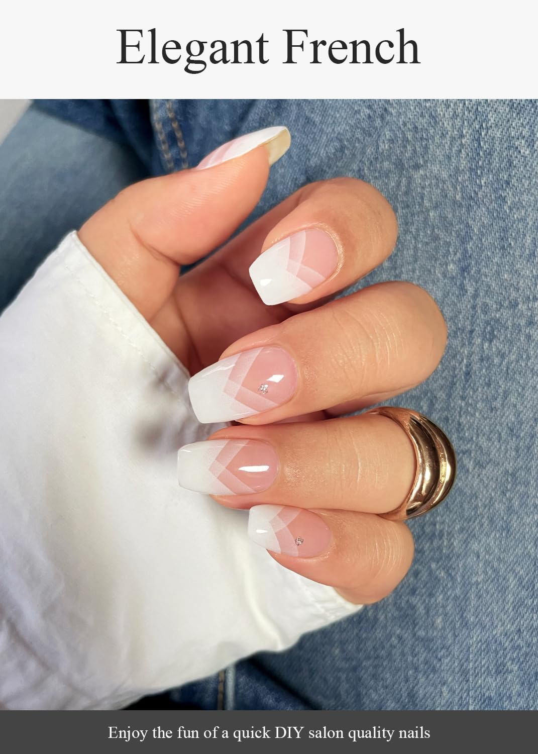 Semi Cured Gel Nail Strips (Elegant French), White French Tip, 20 Pcs Gel Nail Wraps, Stickers, UV Light Required, Salon Quality, Long Lasting