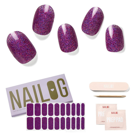 NAILOG Semi Cured Gel Nail Strips (20 Extra Long Polish Stickers/Wraps) │ Glossy & Long Lasting Soft Gel Finishing (RSVP)