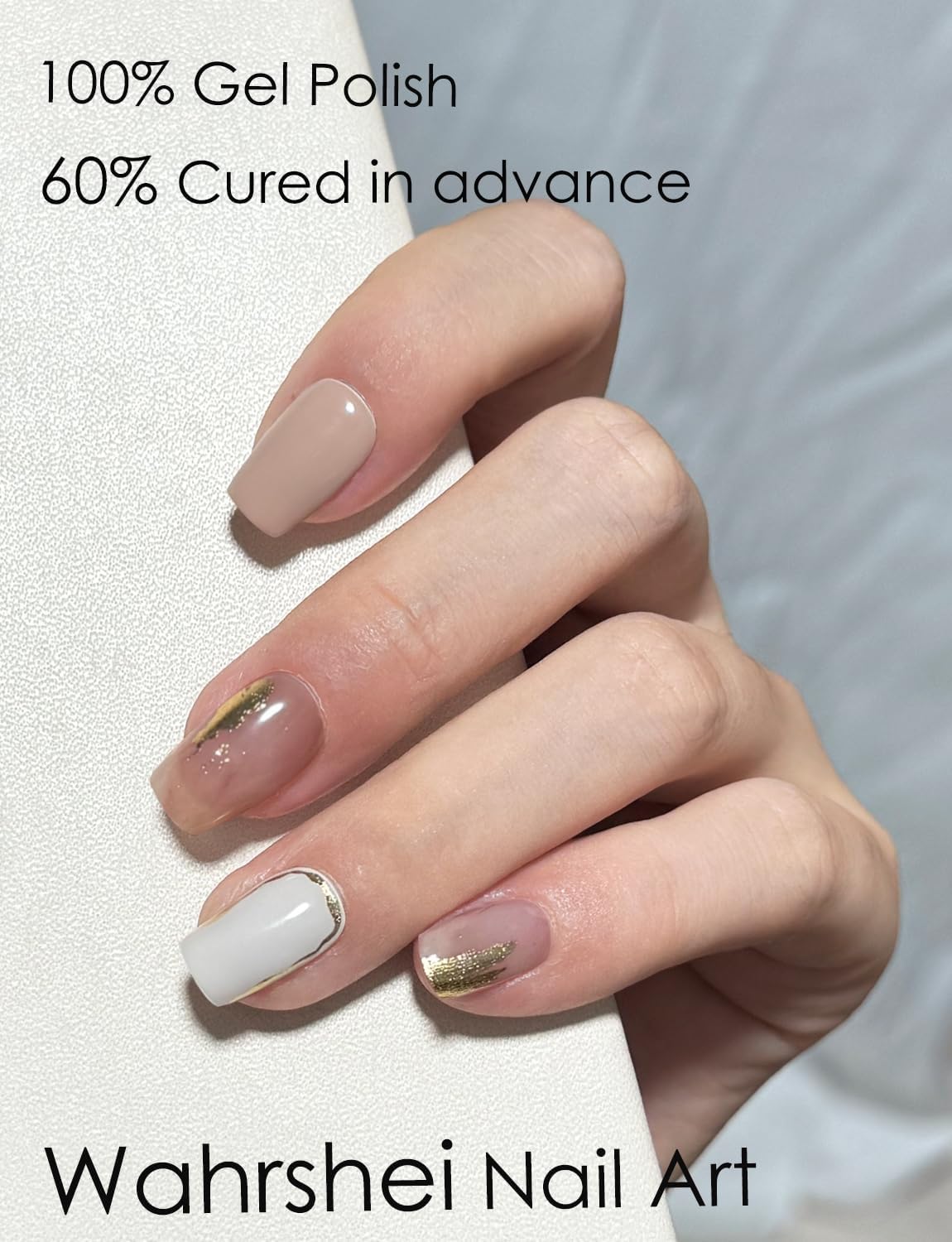 Semi Cured Gel Nail Strips, Brown Marble 20pcs Adhesive UV Sticker, Wraps for Home Manicure DIY