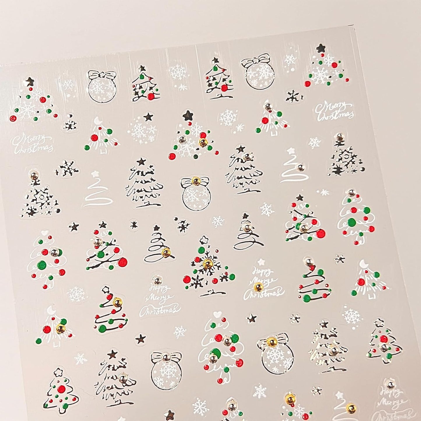 1 Sheet Christmas Tree Nail Art Sticker 5D Embossed Colorful Christmas Tree with Gold and Silver Pearl Nail Sticker Decal Acrylic Nail Supplies for Women Girls DIY Nail Art Decoration