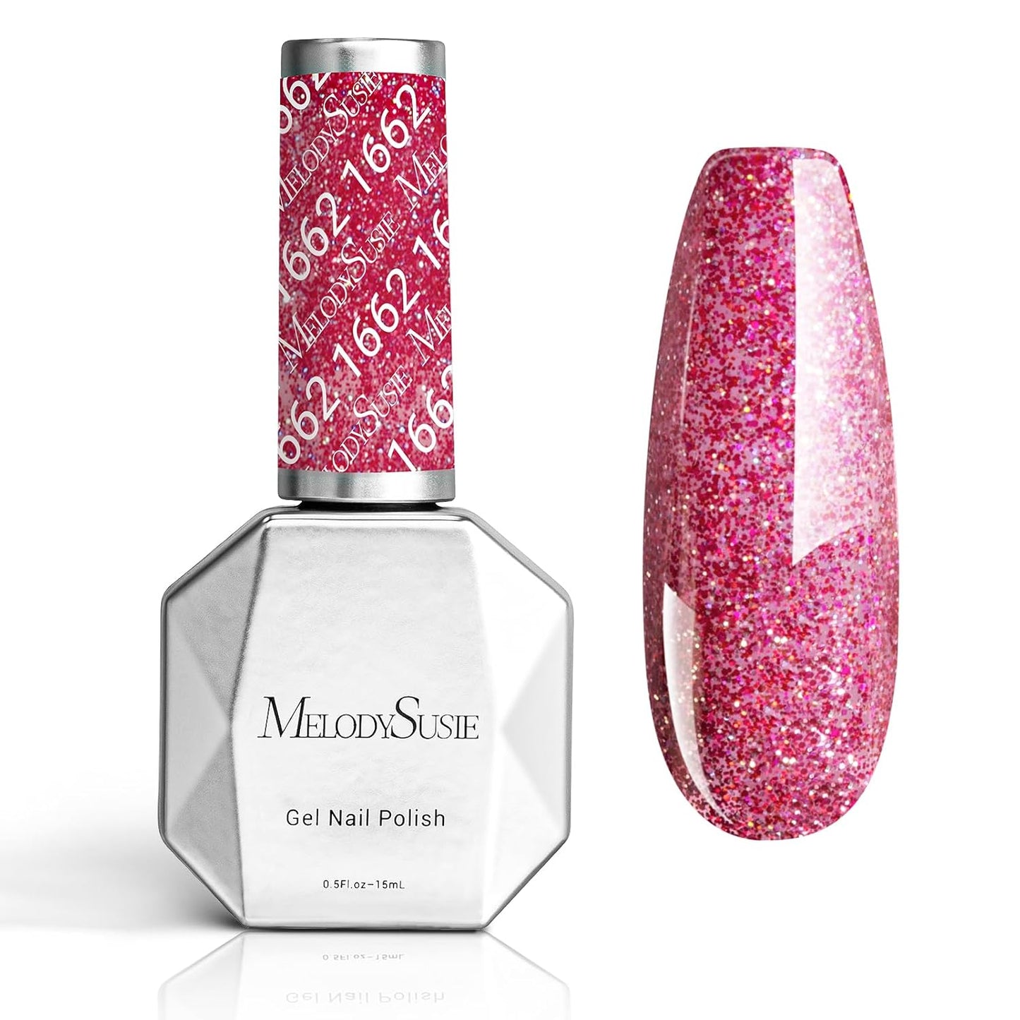 MelodySusie Strawberry Pink Glitter Gel Nail Polish,0.5 Fl Oz Soak Off UV LED Pink Sparkle Glitter Gel Polish Christmas Gift for Women Nail Art Manicure Salon DIY Nail Design Decoration at Home-A1618