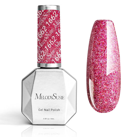 MelodySusie Strawberry Pink Glitter Gel Nail Polish,0.5 Fl Oz Soak Off UV LED Pink Sparkle Glitter Gel Polish Christmas Gift for Women Nail Art Manicure Salon DIY Nail Design Decoration at Home-A1618