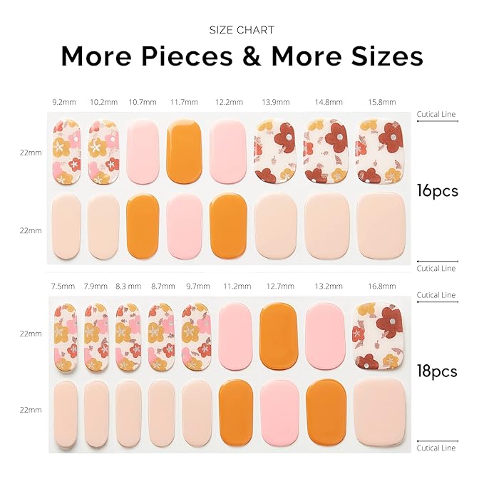 NAILOG Semi Cured Gel Nail Strips, 34 pcs Salon-Quality Stickers, Long Lasting Wraps with Soft Gel Finish | Waltz of The Flowers