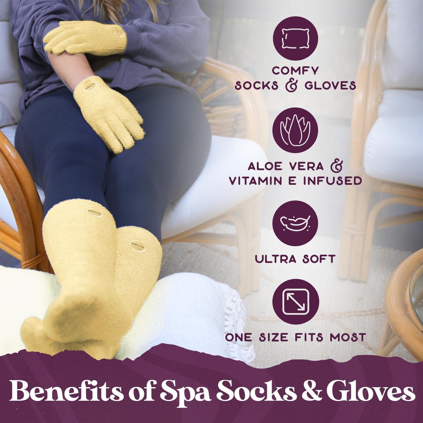Purple Canyon Moisturizing Socks and Gloves Set | Yellow Fuzzy Socks and Gloves with Aloe and Vitamin E for Women | Women's Gifts for Self-Care