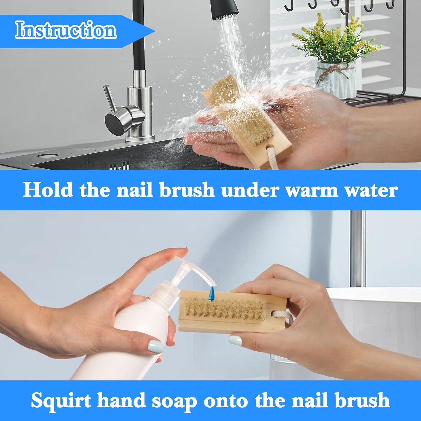 2Pcs Wooden Nail Brush for Cleaning Fingernails Two-Sided Wooden Fingernail Nail Scrubber Brush with Hanging Rope for Deep Cleaning Under Nails Fingernails Toes Nail Art and Industrial Repair Job
