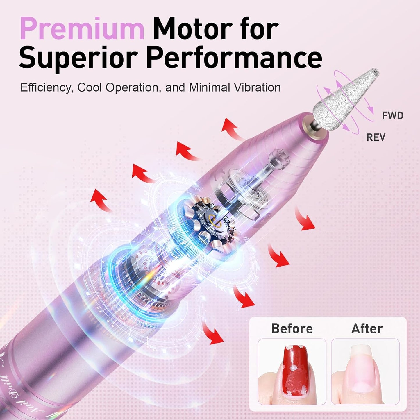 Cordless Nail Drill, Portable Electric Nail File with 11 in 1 Nail Drill Bits for Acrylic Gel Dip Powder Nails, Rechargable Efile Nail Drill Machine Kit for Home Manicure Pedicure, Purple