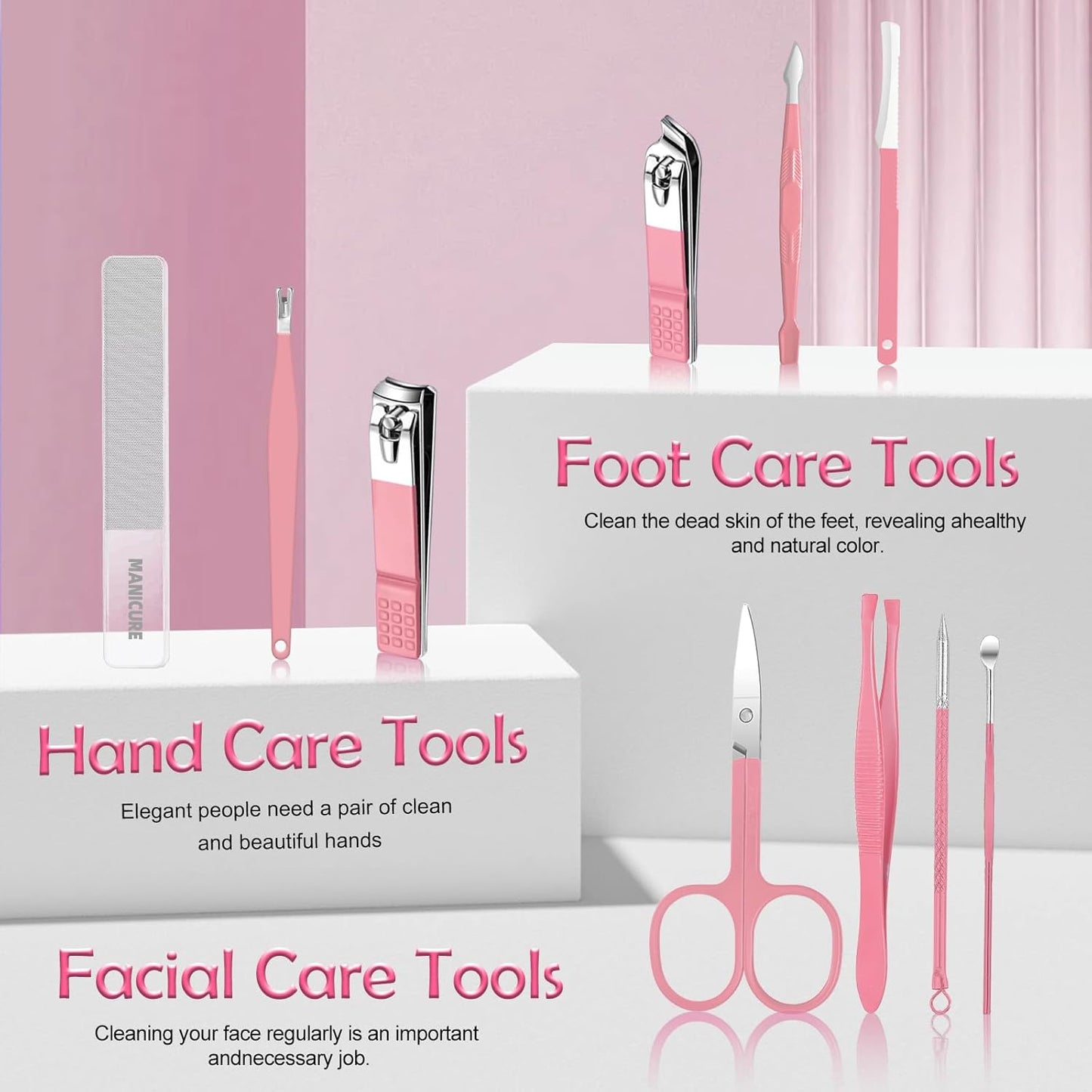 Manicure kit 10 in 1 Professional manicure kit for Women, nail kit,Grooming kit,Manicure Set Personal care Manicure set women,Nail Care Tools with Luxurious Travel Case(pink)