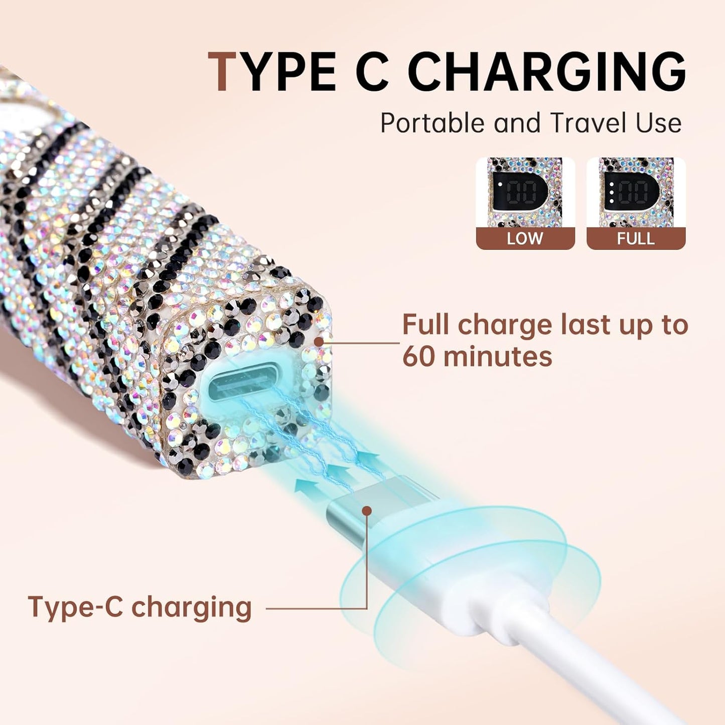 Handheld UV Light for Gel Nails,Mini LED Cordless Nail Lamp for Gel Nail Polish,Portable Flash Cure Lamp,Rechargeable USB Nail Dryer with LCD Display Fast Curing (Zebra Diamond)
