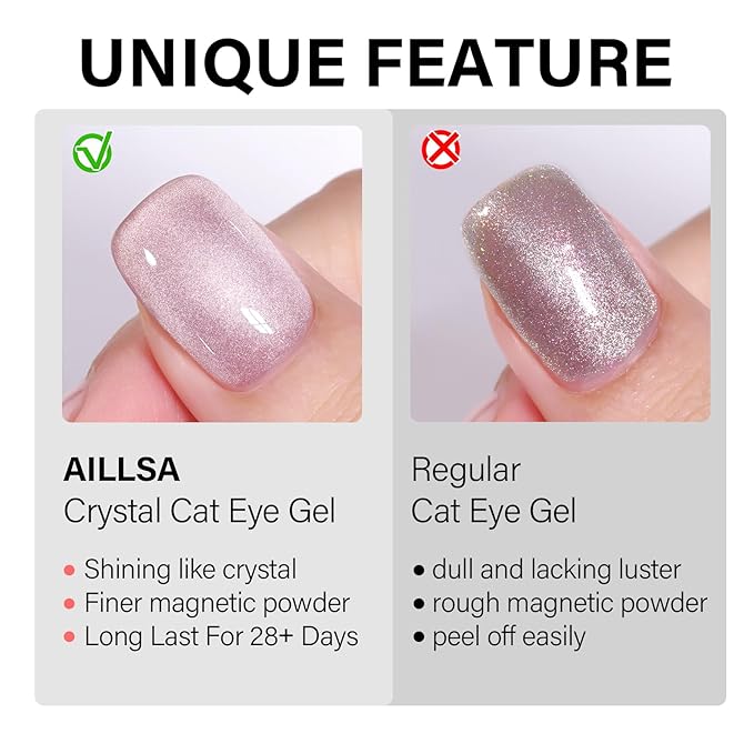 AILLSA Cat Eye Gel Nail Polish Pink Rose Glitter Crystal Polish with Magnet, Nude Burgundy Sparkle Nail Polish Reflective Translucent Jelly Color U V Magnetic Gel Salon DIY at Home 0.5 OZ GF20