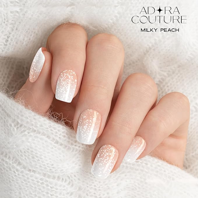 Semi Cured Gel Nail Strips with 30 Pieces - Salon Quality Manicure Kit for Women Easy Application Wraps Includes Prep Pads Nail File Wooden Stick, UV Light Required (Milky Peach)